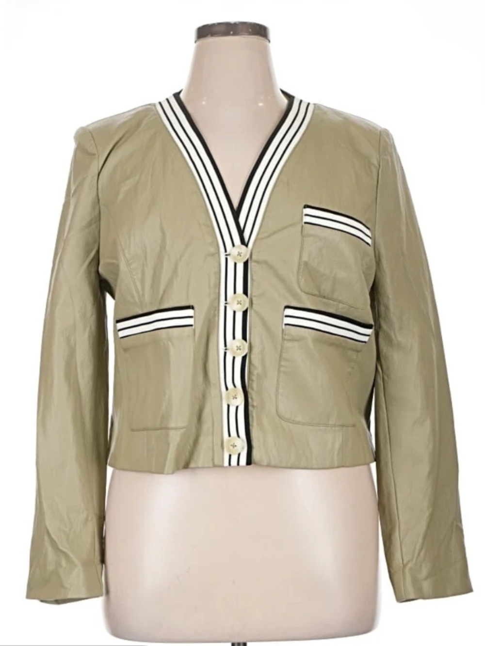 Evereve Women's Tan Leather Jacket with Black & White Stripe Trim